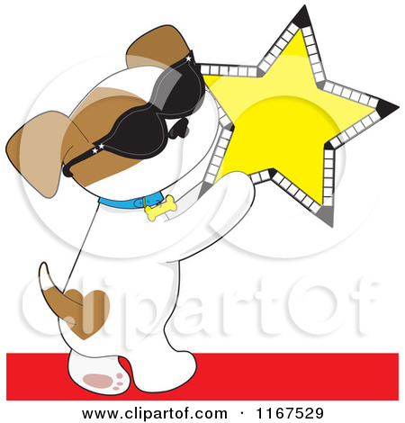 1167529-Cartoon-Of-A-Famous-Puppy-Wearing-Sunglasses-And-Holding-A-Cinema-Star-Royalty-Free-Vector-Clipart